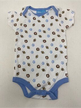 White & Blue Sports-Print Baby One-Piece 0-3 Months
